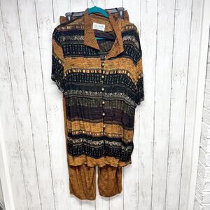 Vintage Julie Stevens Set Women Size 13/14 Style 3100 Brown Blouse Pants Set